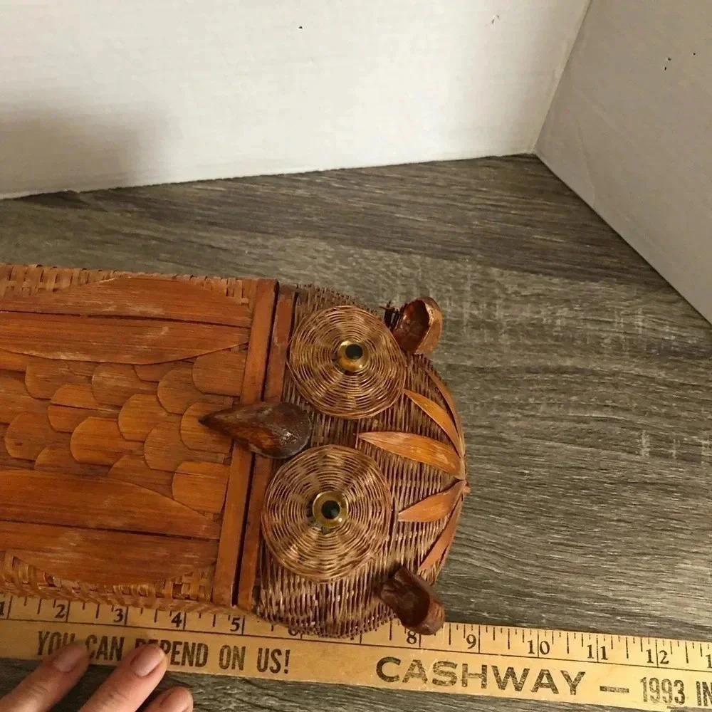 Vtg Handwoven Owl Box - Picture 10 of 11